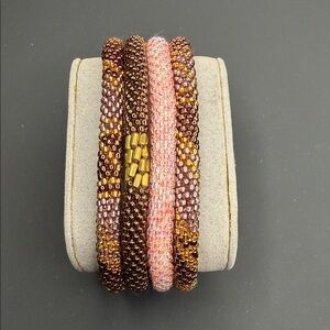 Sashka Co. Set of 4 Elegant Beaded Bracelet Set - Brown and Pink